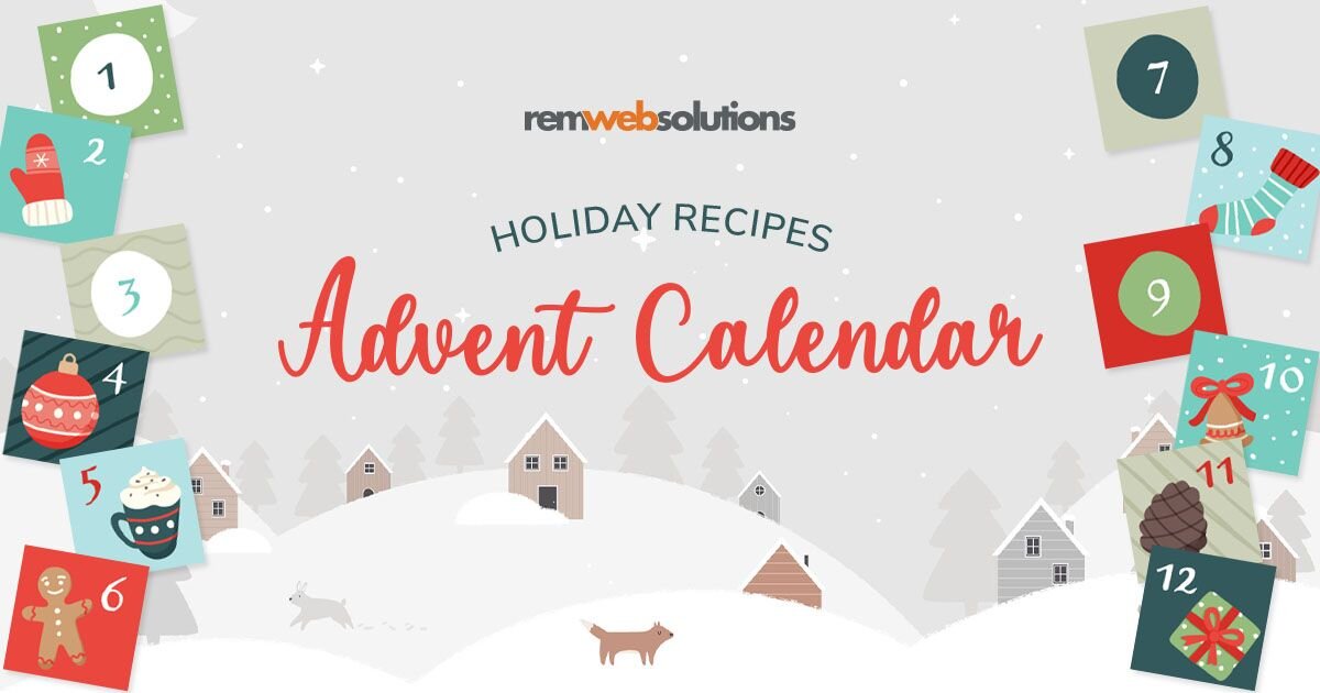 Holiday Recipes Advent Calendar text with advent calendar boxes